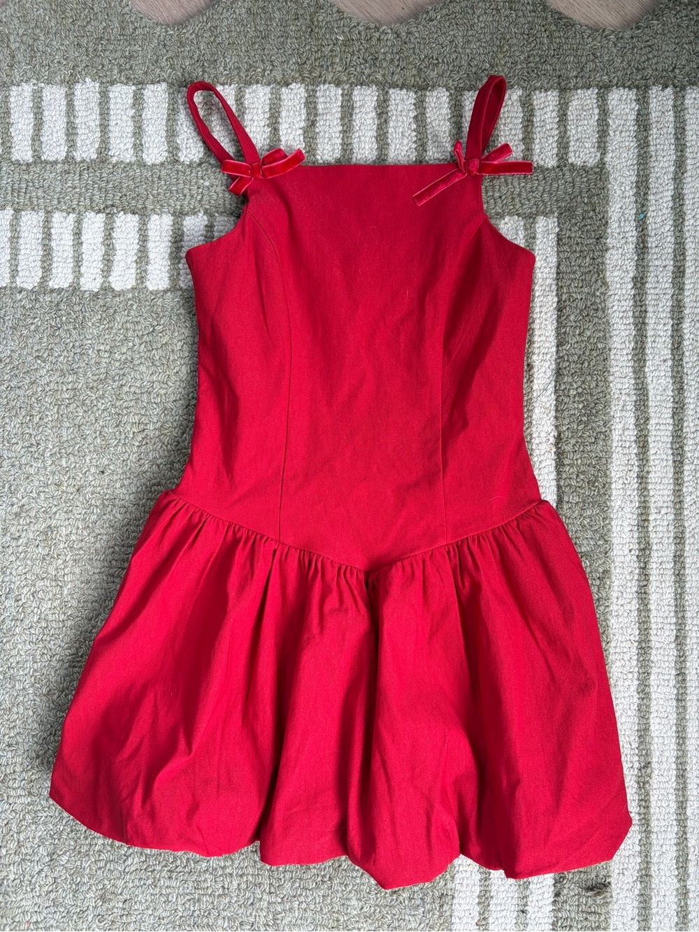 art class Red Bow-Shoulder Full Skirt Party Dress